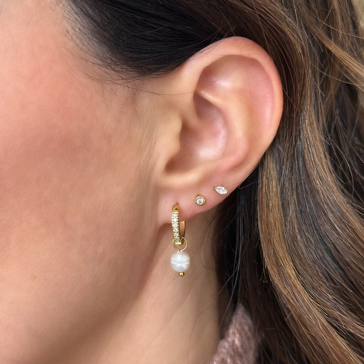 Pave Pearl Charm Huggies