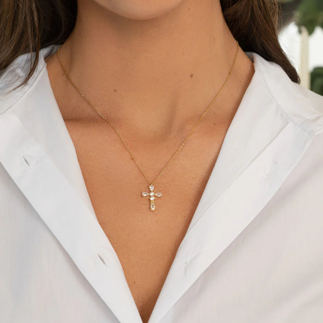 Pear-Cut Cross Necklace