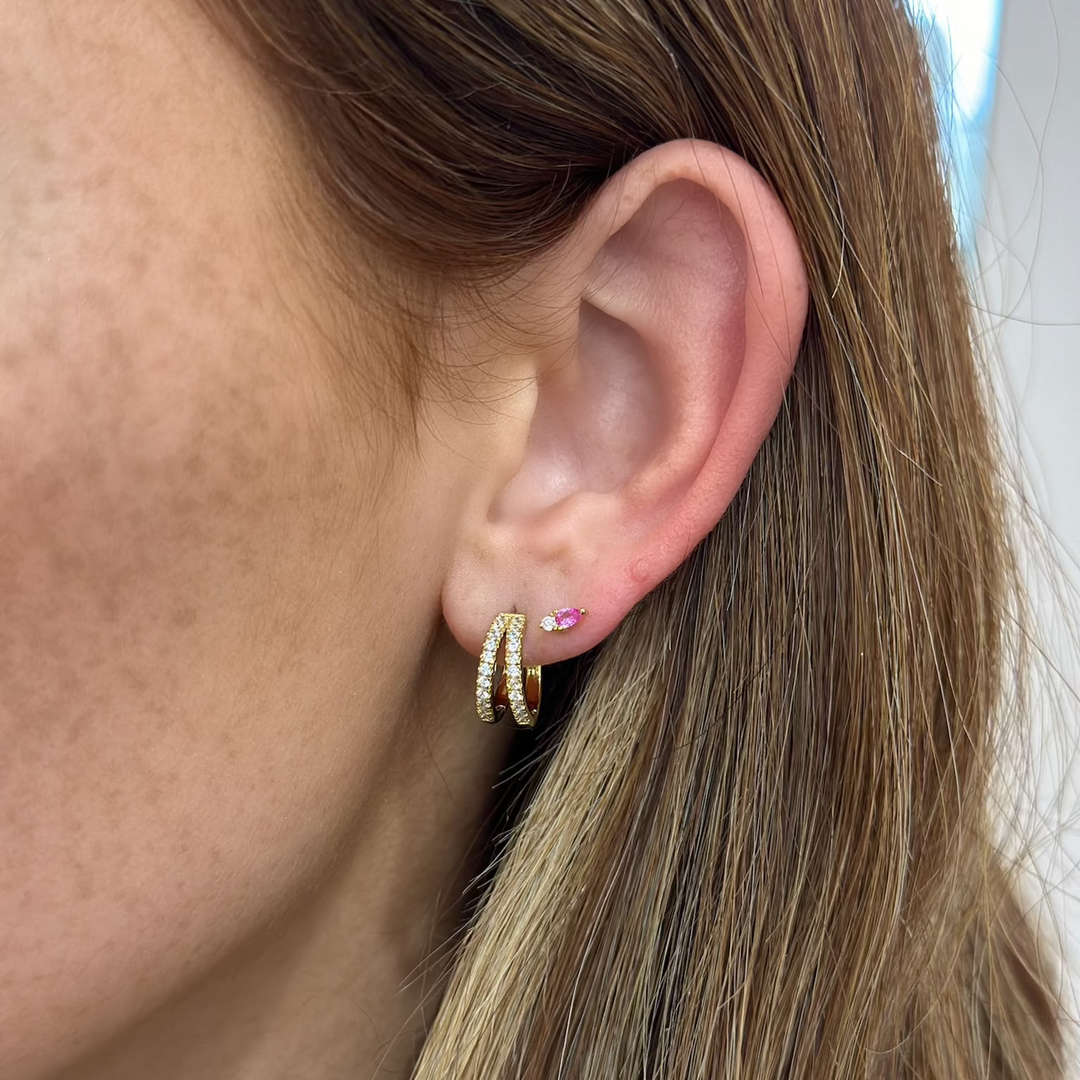 Pear &amp; Round Stack Stud