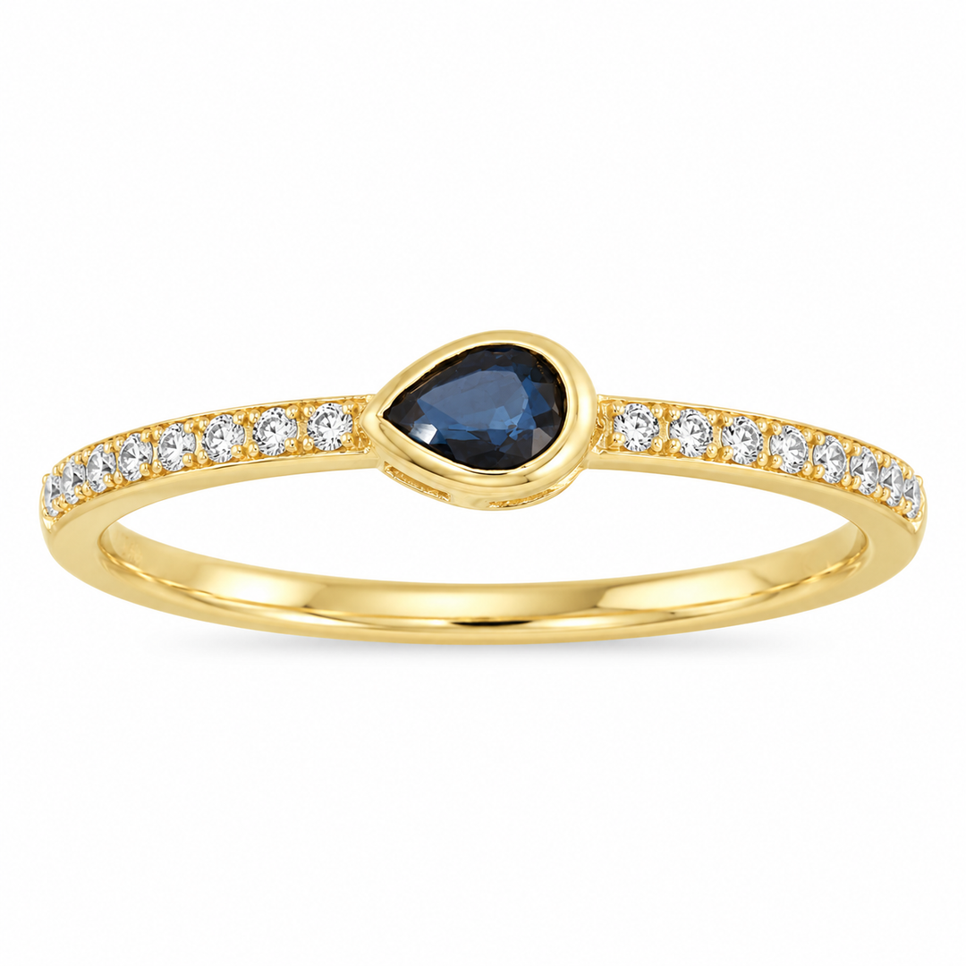 14K Pear Bezel Gemstone &amp; Diamond Ring