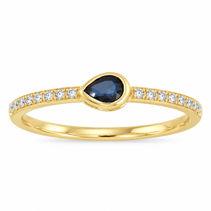 14K Pear Bezel Gemstone &amp; Diamond Ring