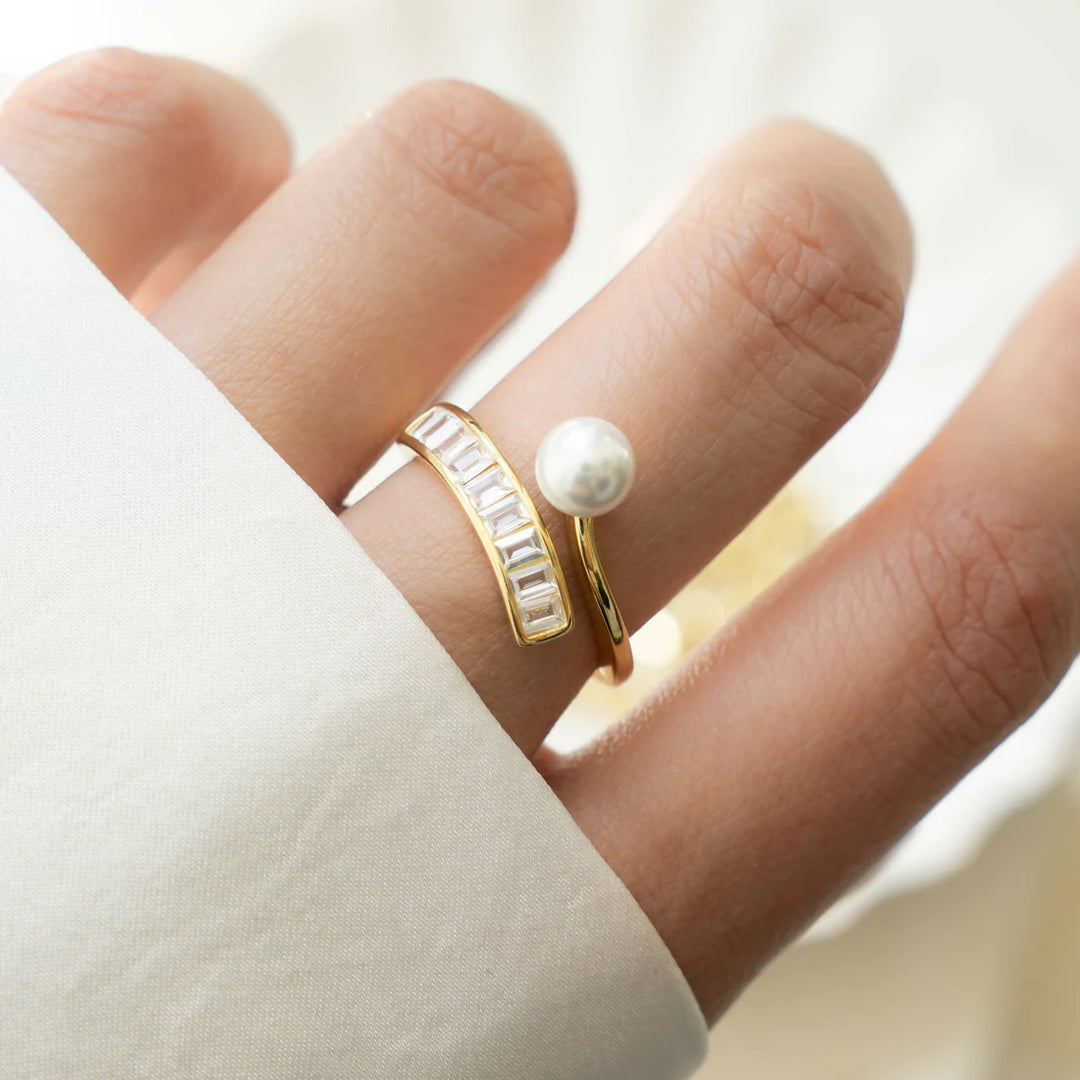 Pearl &amp; Baguette Wrap Ring