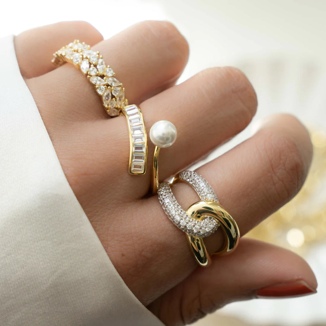 Pearl &amp; Baguette Wrap Ring