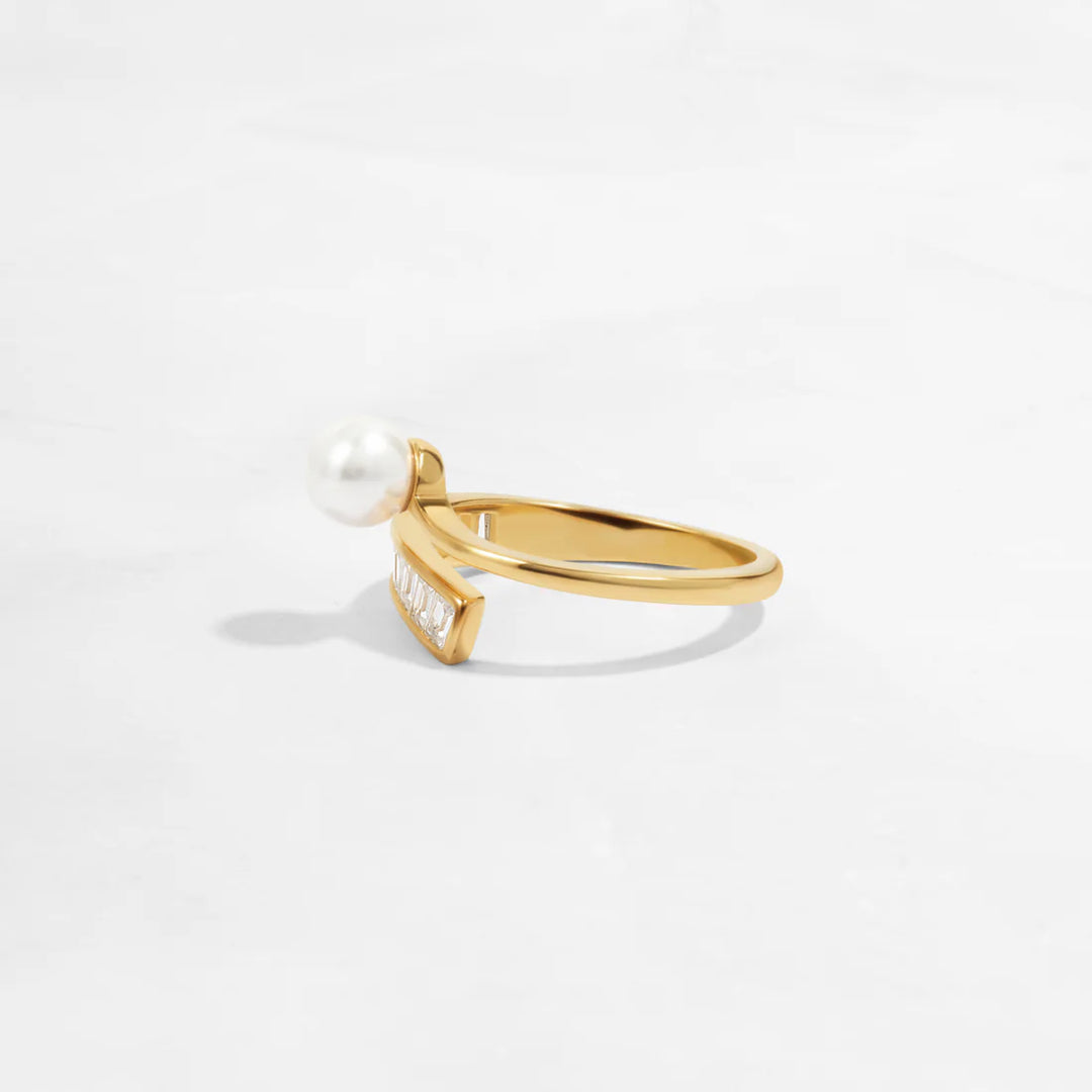 Pearl &amp; Baguette Wrap Ring