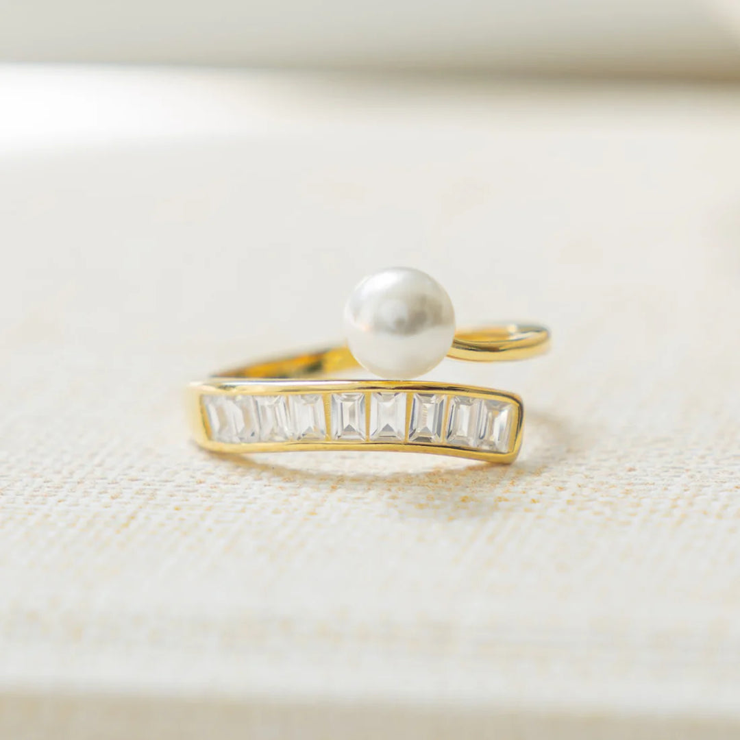 Pearl &amp; Baguette Wrap Ring