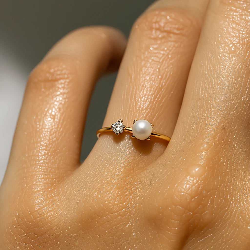 Pearl &amp; CZ Stack Ring