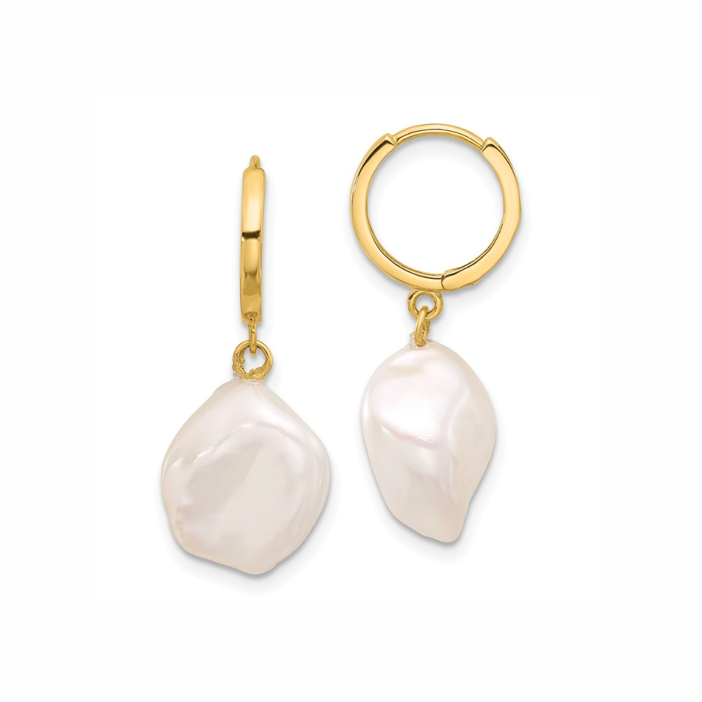14K Keshi Freshwater Pearl Dangle Hoop Earrings