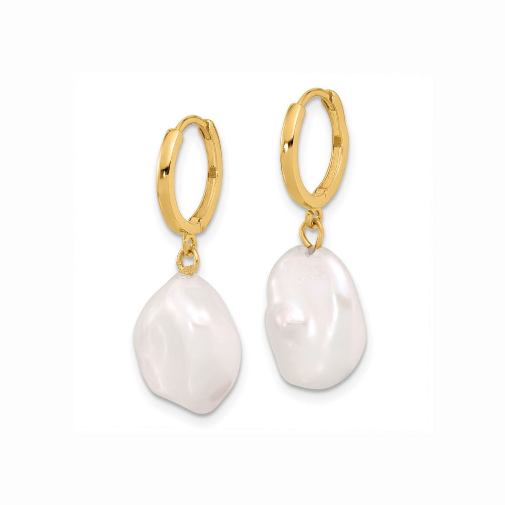14K Keshi Freshwater Pearl Dangle Hoop Earrings
