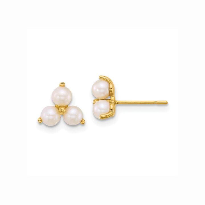 14K Trio Freshwater Pearl Studs