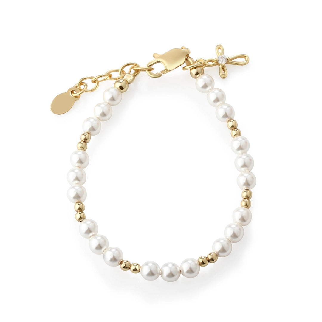 Pearl Beaded Cross Charm Bracelet