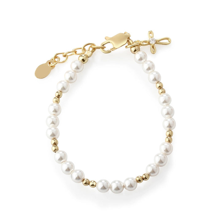 Pearl Beaded Cross Charm Bracelet
