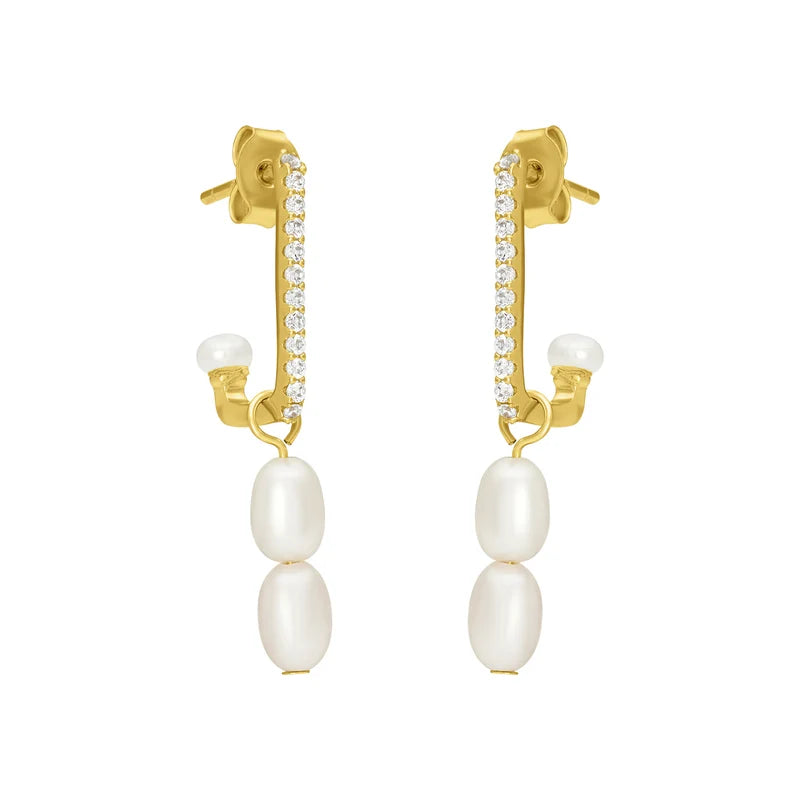 Pearl Charm J-Hoop Stud Earrings
