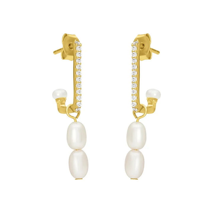 Pearl Charm J-Hoop Stud Earrings