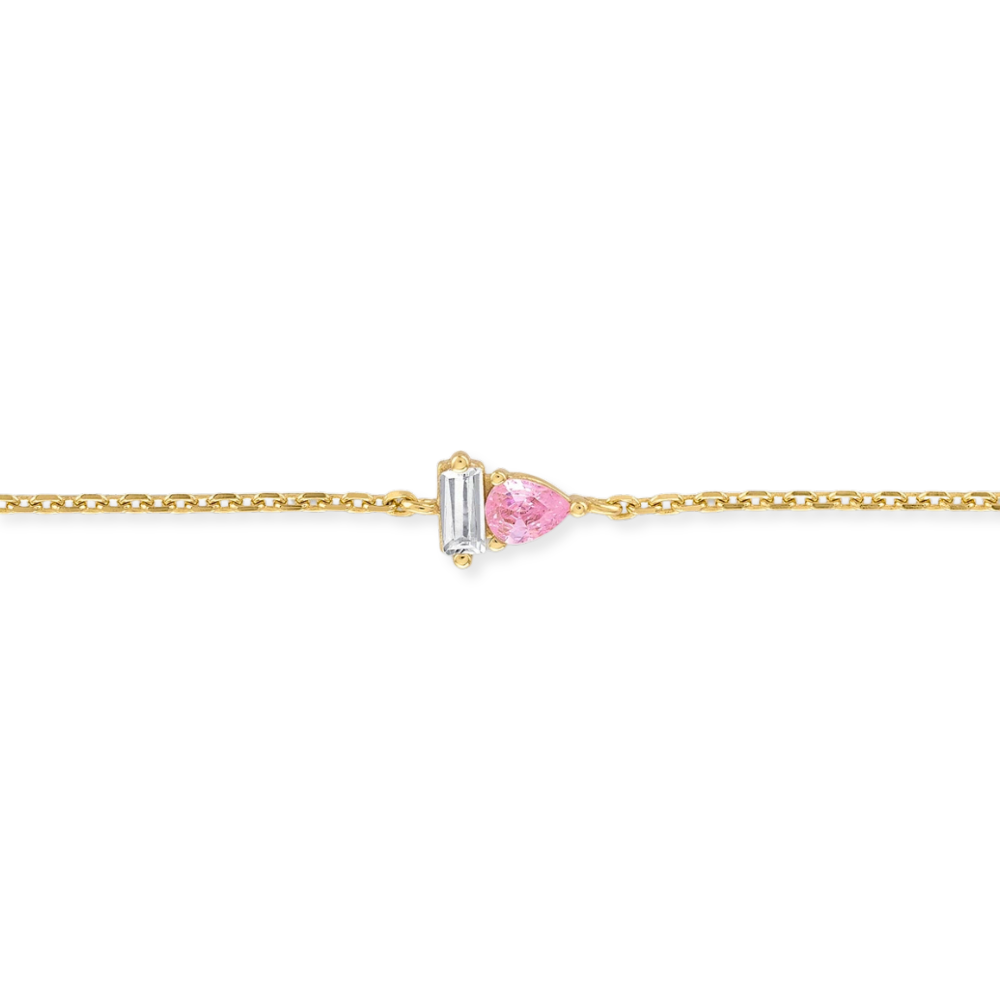 Pink Teardrop &amp; Baguette Bracelet