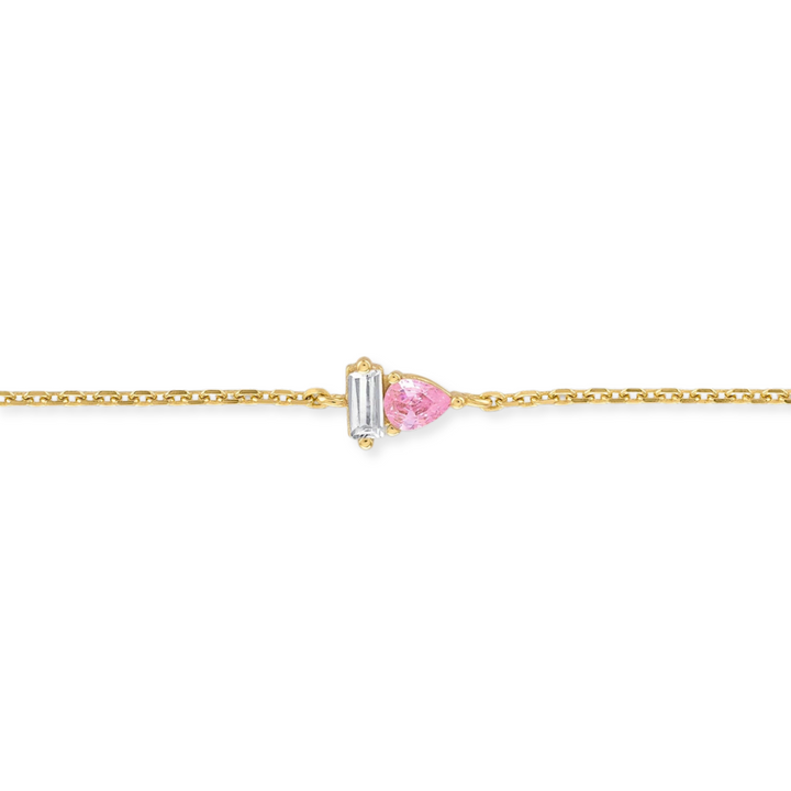 Pink Teardrop &amp; Baguette Bracelet