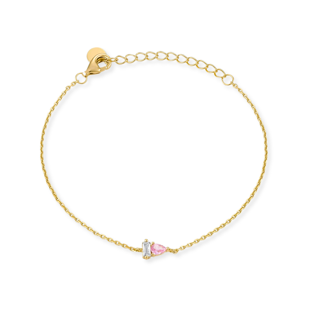 Pink Teardrop &amp; Baguette Bracelet