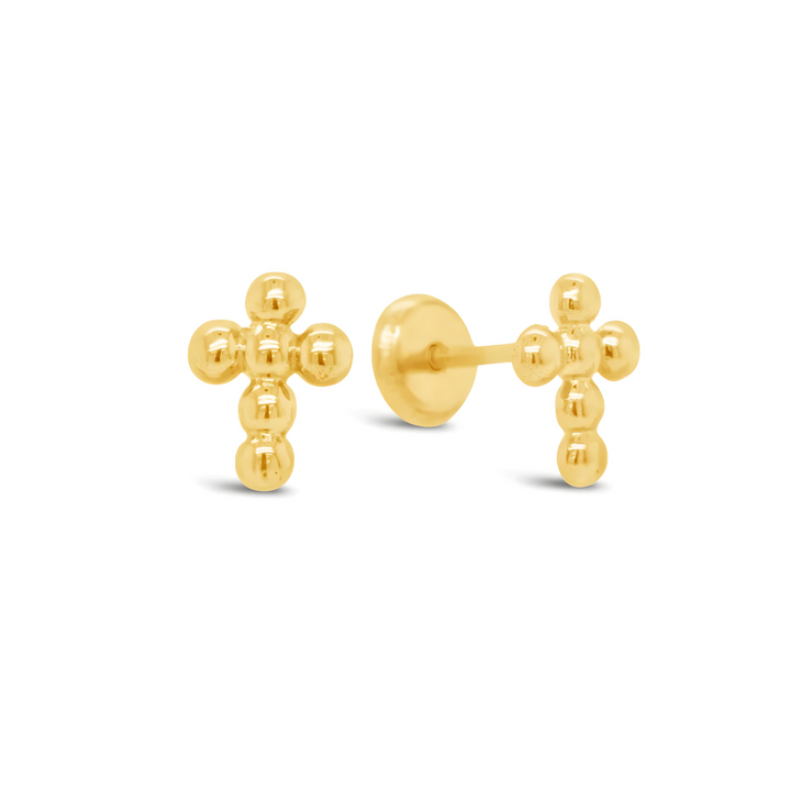 14K Mini Beaded Cross Studs