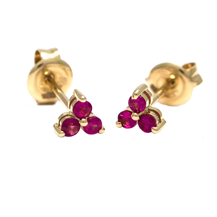 14K Natural Gemstone Trio Studs