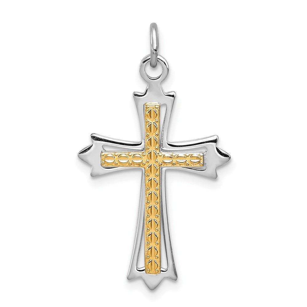 Two-Tone Fleur De Lis Cross Pendant