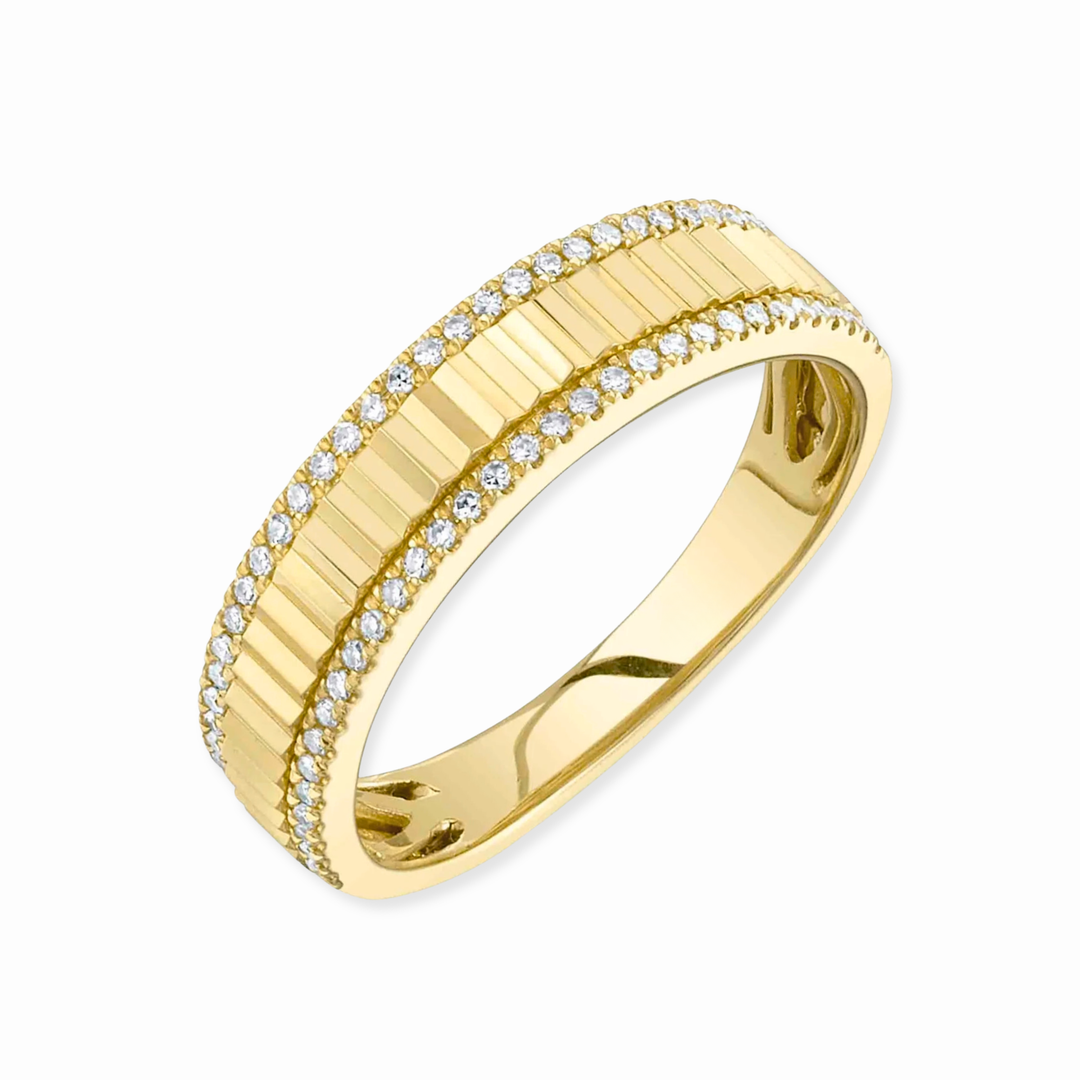14K Fluted Diamond Stackable Ring