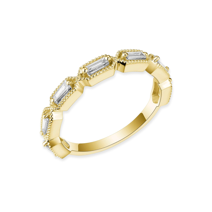 14K Tapered Baguette Diamond Milgrain Stack Ring