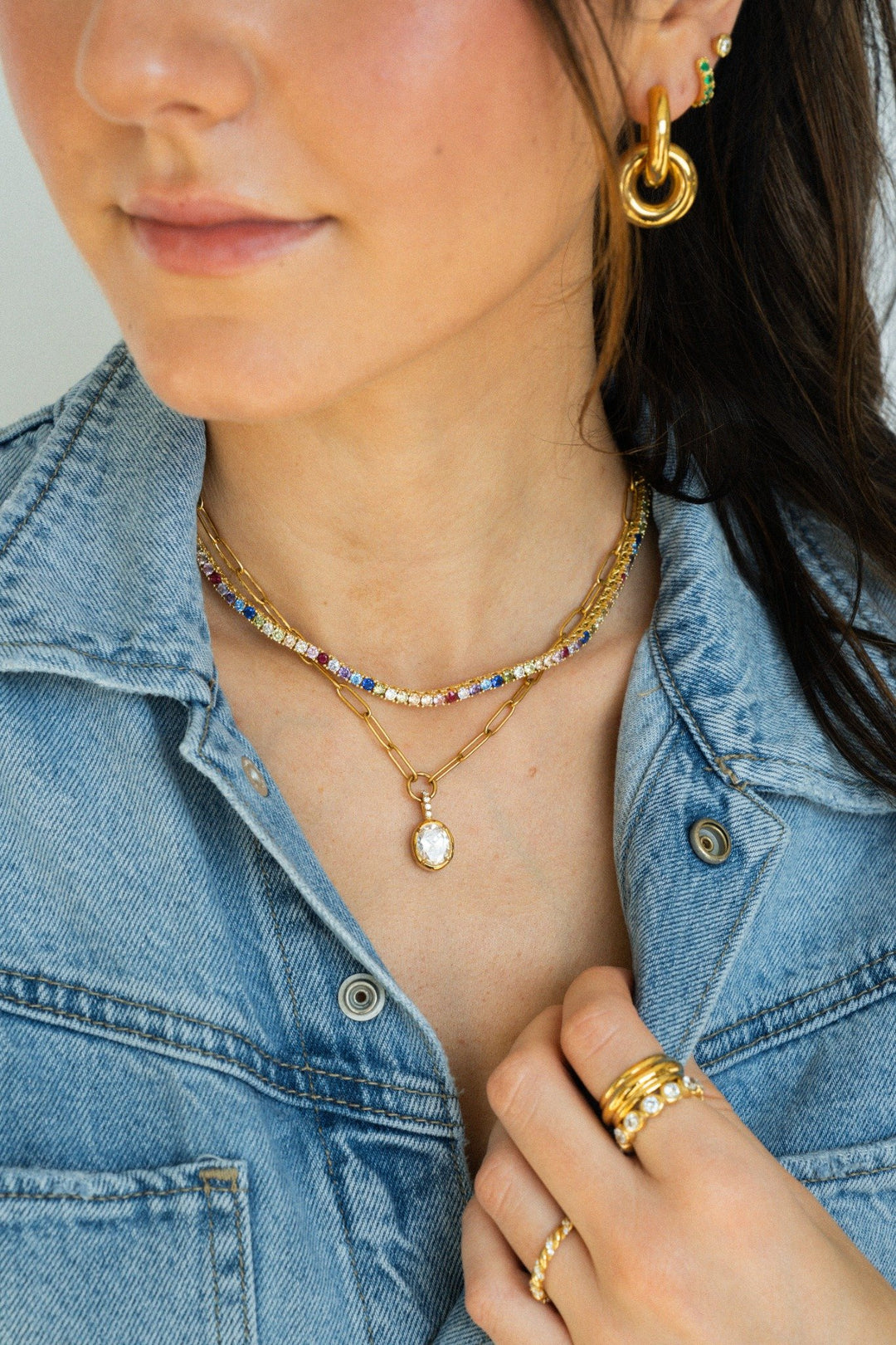 Rainbow Gemstone Tennis Necklace