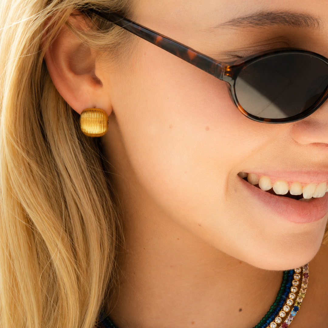 Ribbed Square Statement Earrings-Embark Fine Jewelry