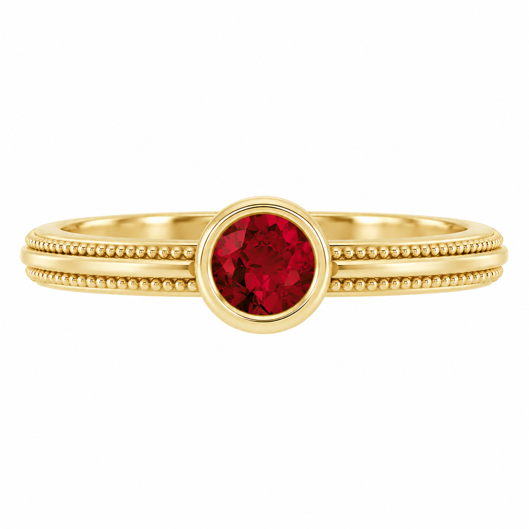 14K Gemstone Bezel-Set Solitaire Milgrain Ring