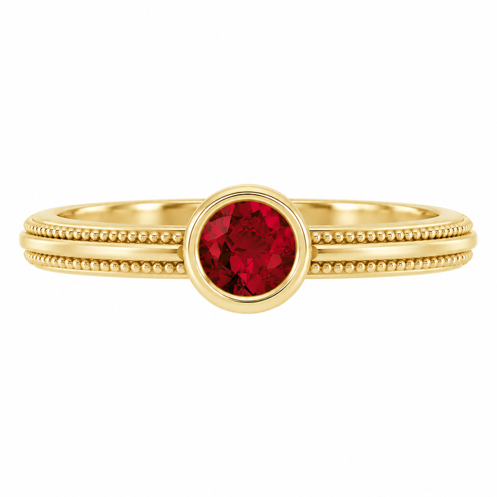 14K Gemstone Bezel-Set Solitaire Milgrain Ring