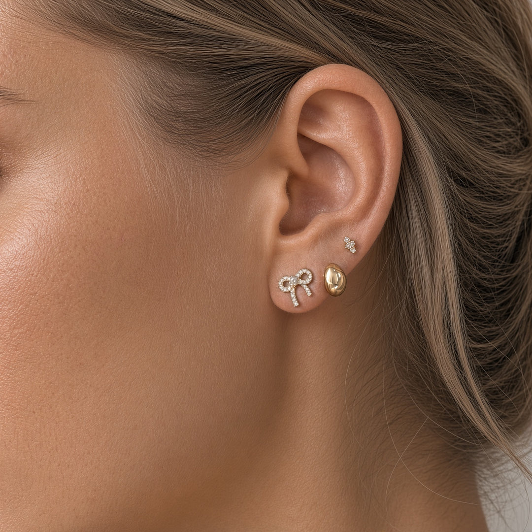 14K Pave Bow Studs
