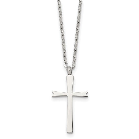 Stainless Steel Chisel Polished Cross Pendant Necklace