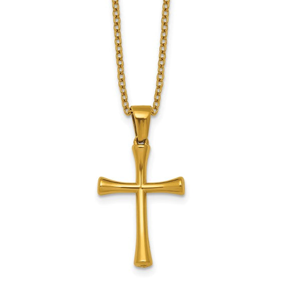 Stainless Steel Chisel Polished Yellow Cross Pendant Necklace