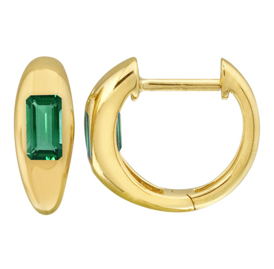 14KY Inlay Emerald-Cut Gemstone Huggies