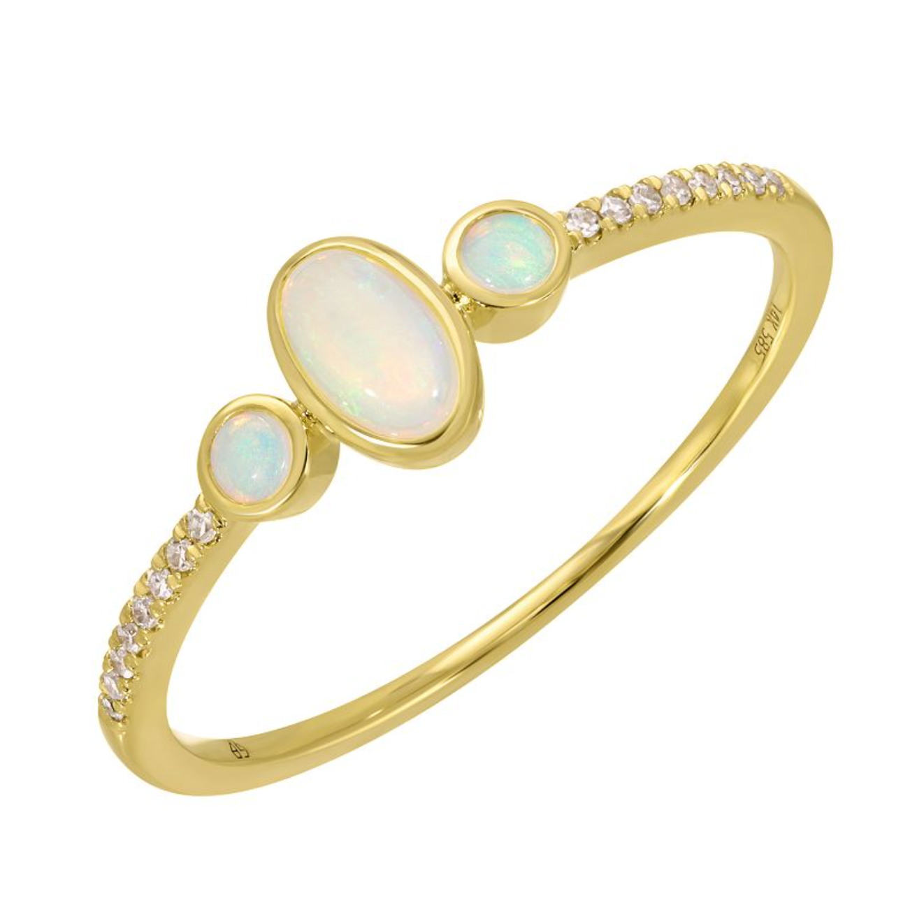14KY Natural White Opal & .03 CTW Natural Diamond Ring