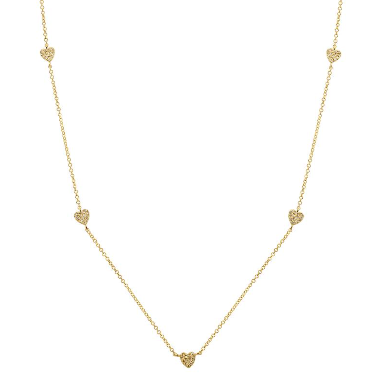 14K .15 CTW Natural Diamond Heart Station Necklace