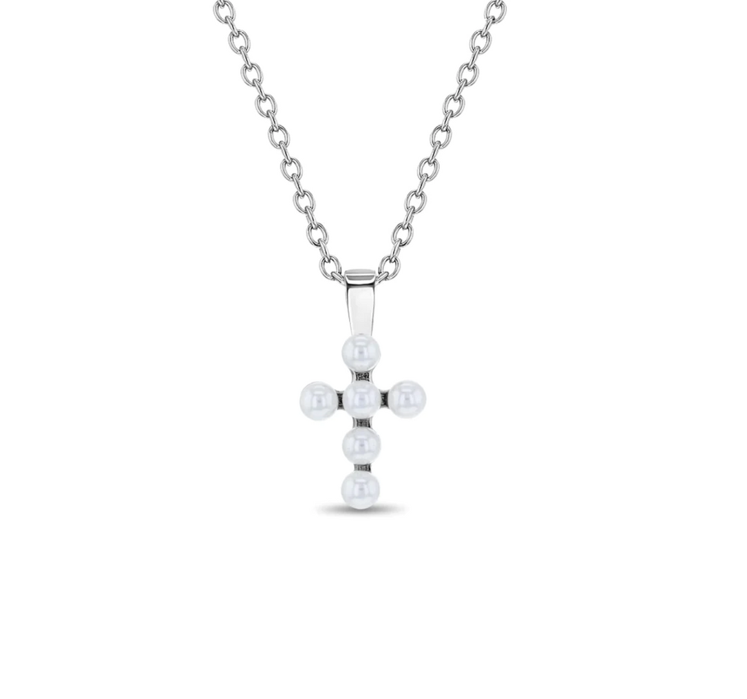 Tiny Pearl Cross Necklace
