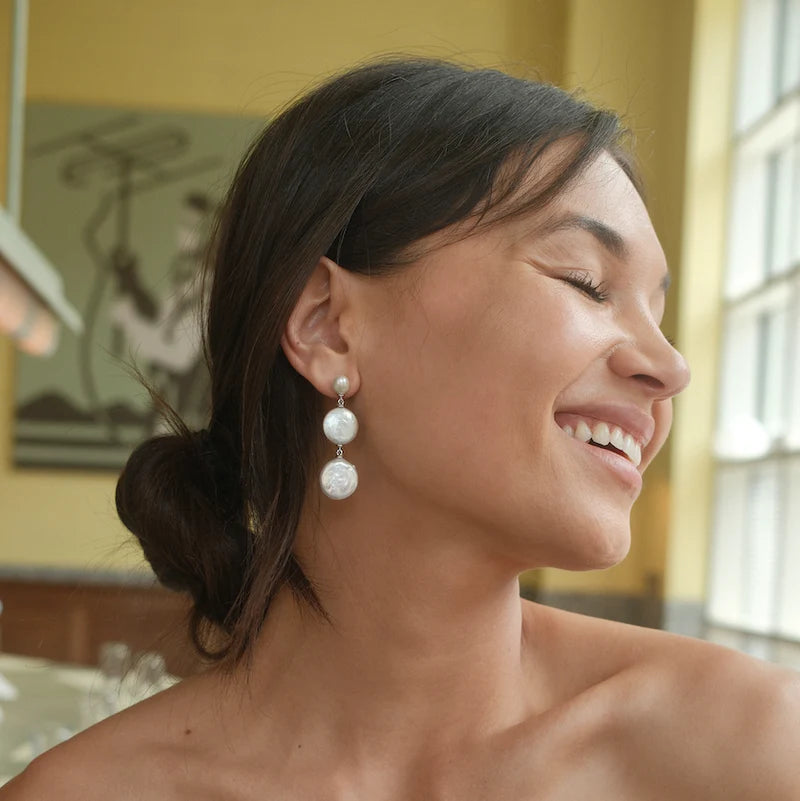 Three Pearl Drop Earrings