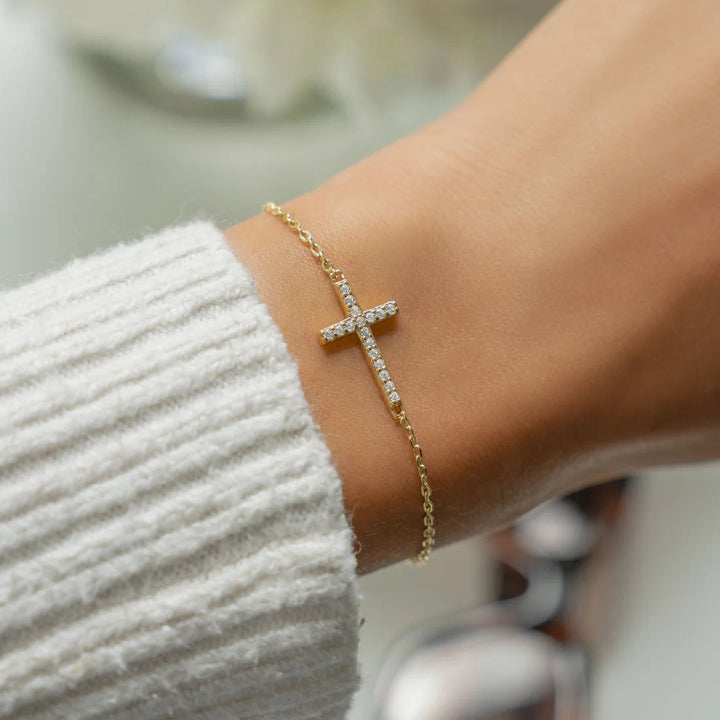Sideways Pave Cross Bracelet
