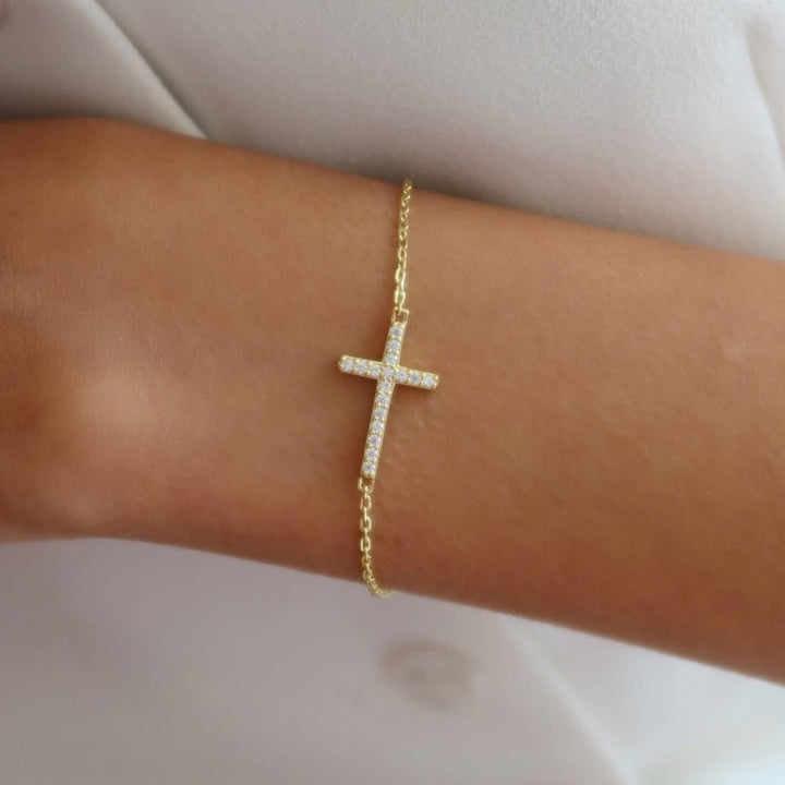 Sideways Pave Cross Bracelet