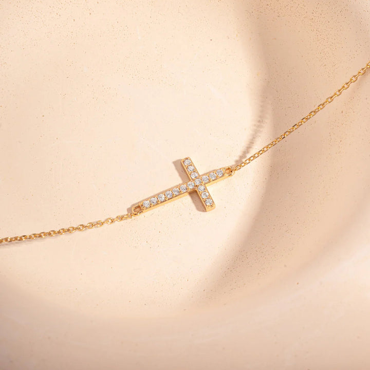 Sideways Pave Cross Bracelet