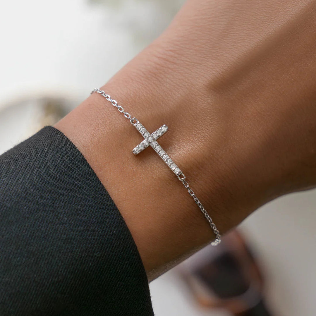 Sideways Pave Cross Bracelet
