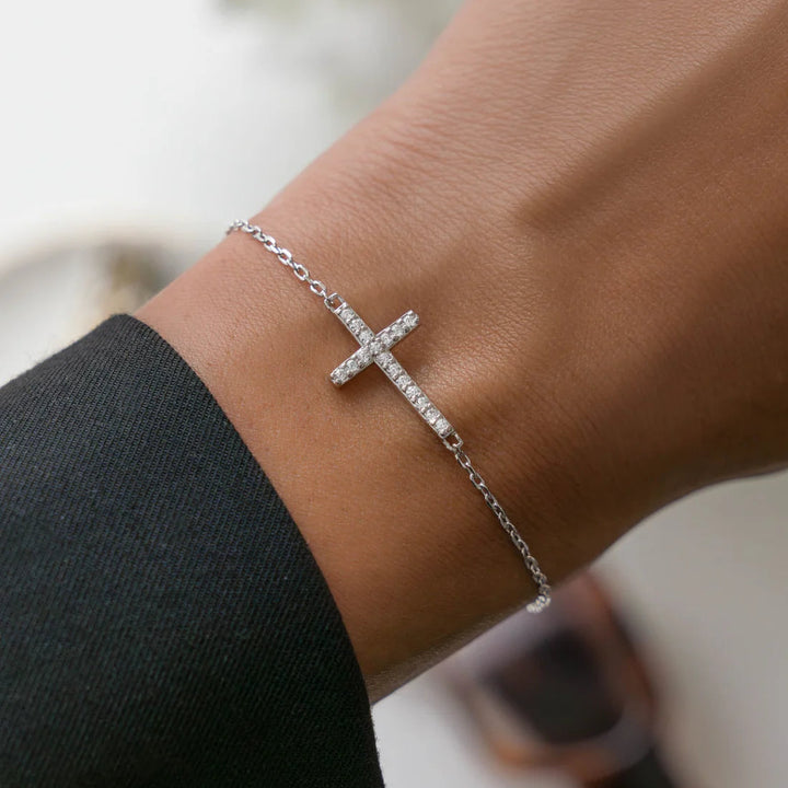 Sideways Pave Cross Bracelet