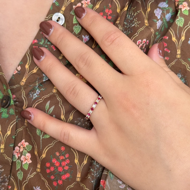 14K Alternating Spinel & Diamond Anniversary Ring