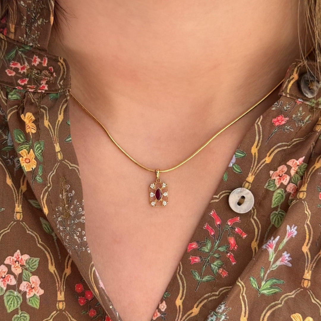 14K Marquise Spinel & Diamond Vintage-Style Pendant