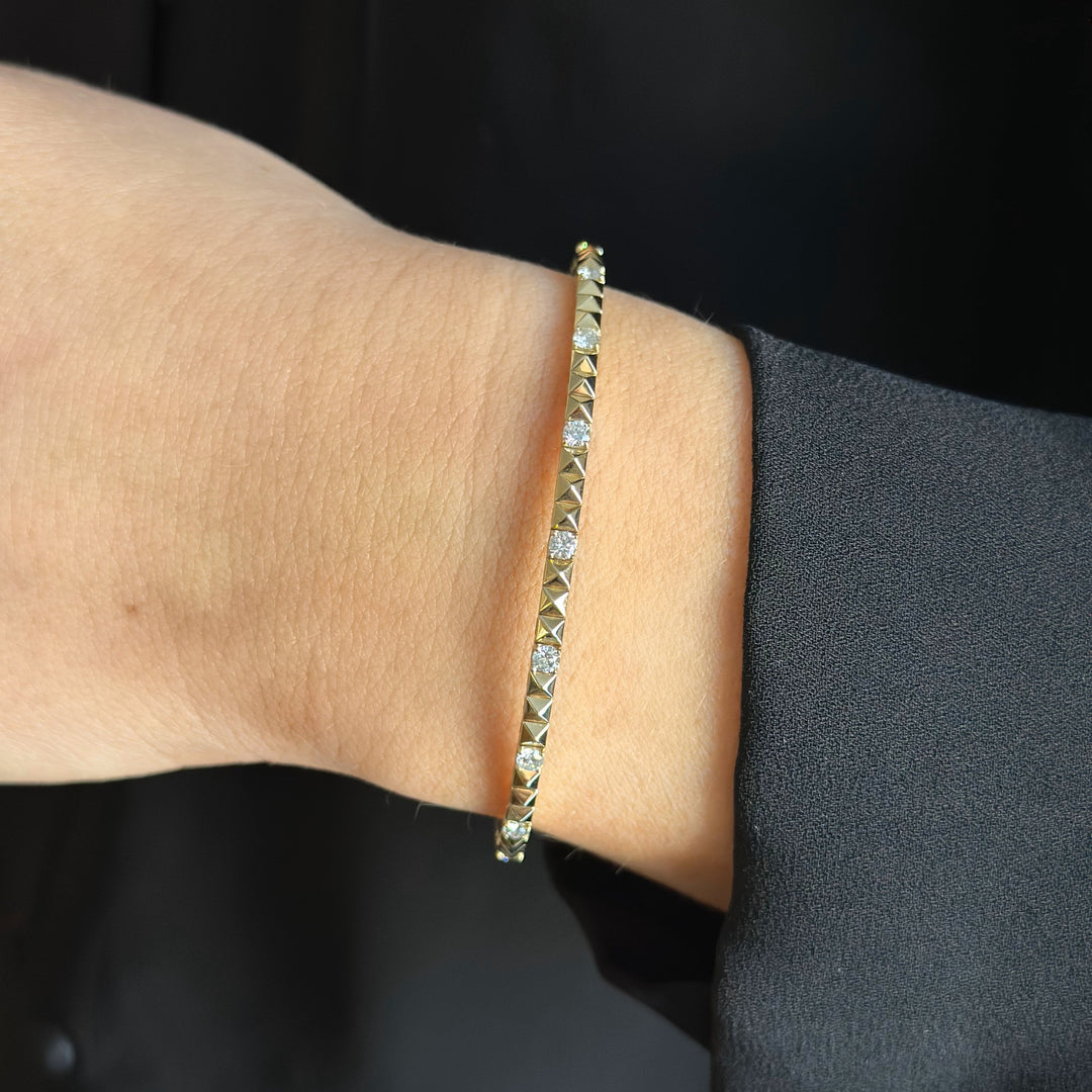 14K Square Pattern Diamond Flex Bangle