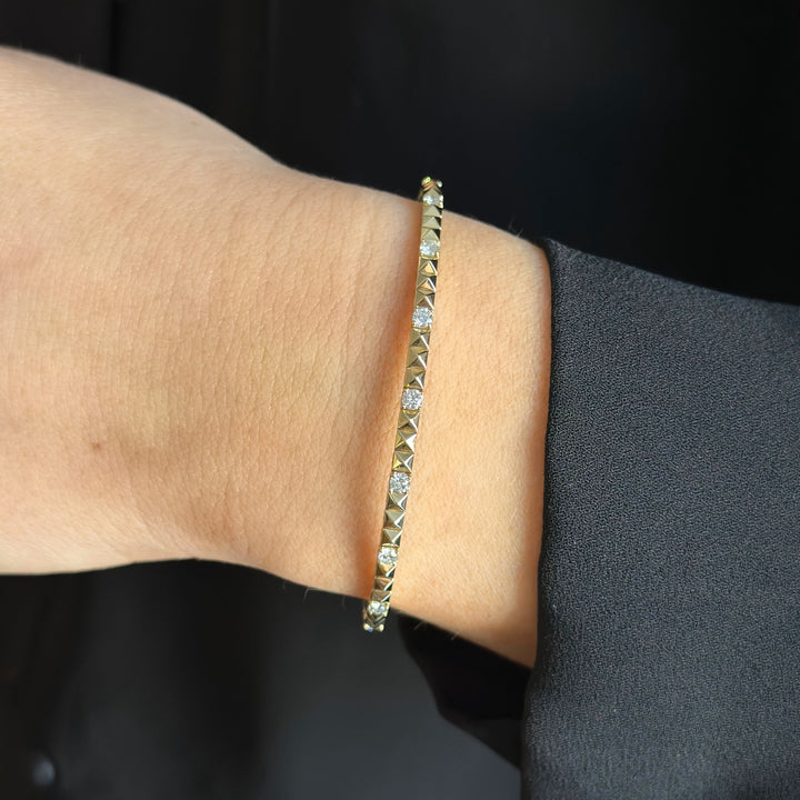 14K Square Pattern Diamond Flex Bangle