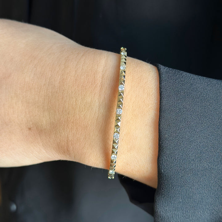 14K Square Pattern Diamond Flex Bangle