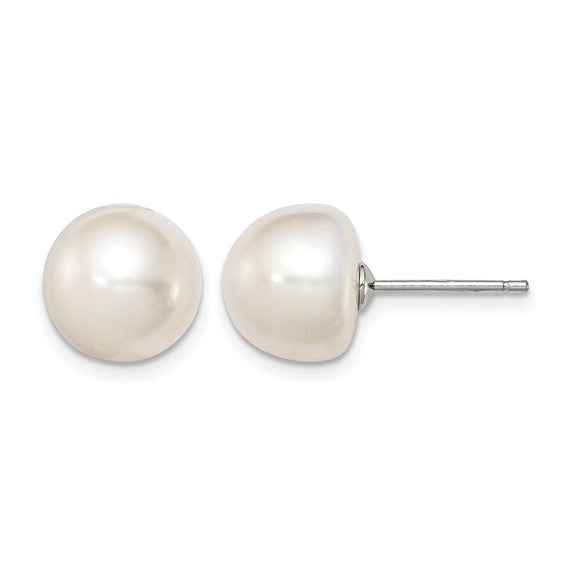 Sterling Silver White Freshwater Cultured Pearl Button Studs