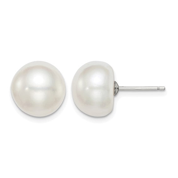 Sterling Silver White Freshwater Cultured Pearl Button Studs