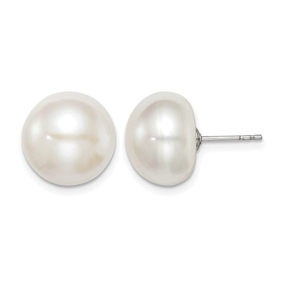 Sterling Silver White Freshwater Cultured Pearl Button Studs